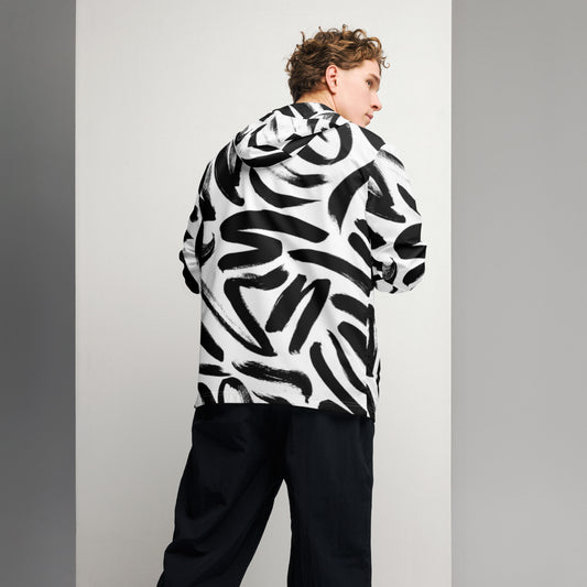 Luxe Soulstar Men’s B&W Brushstrokes Windbreaker