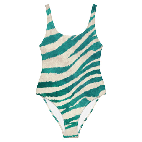 Luxe Soulstar Teal Zebra Print One-Piece Swimsuit