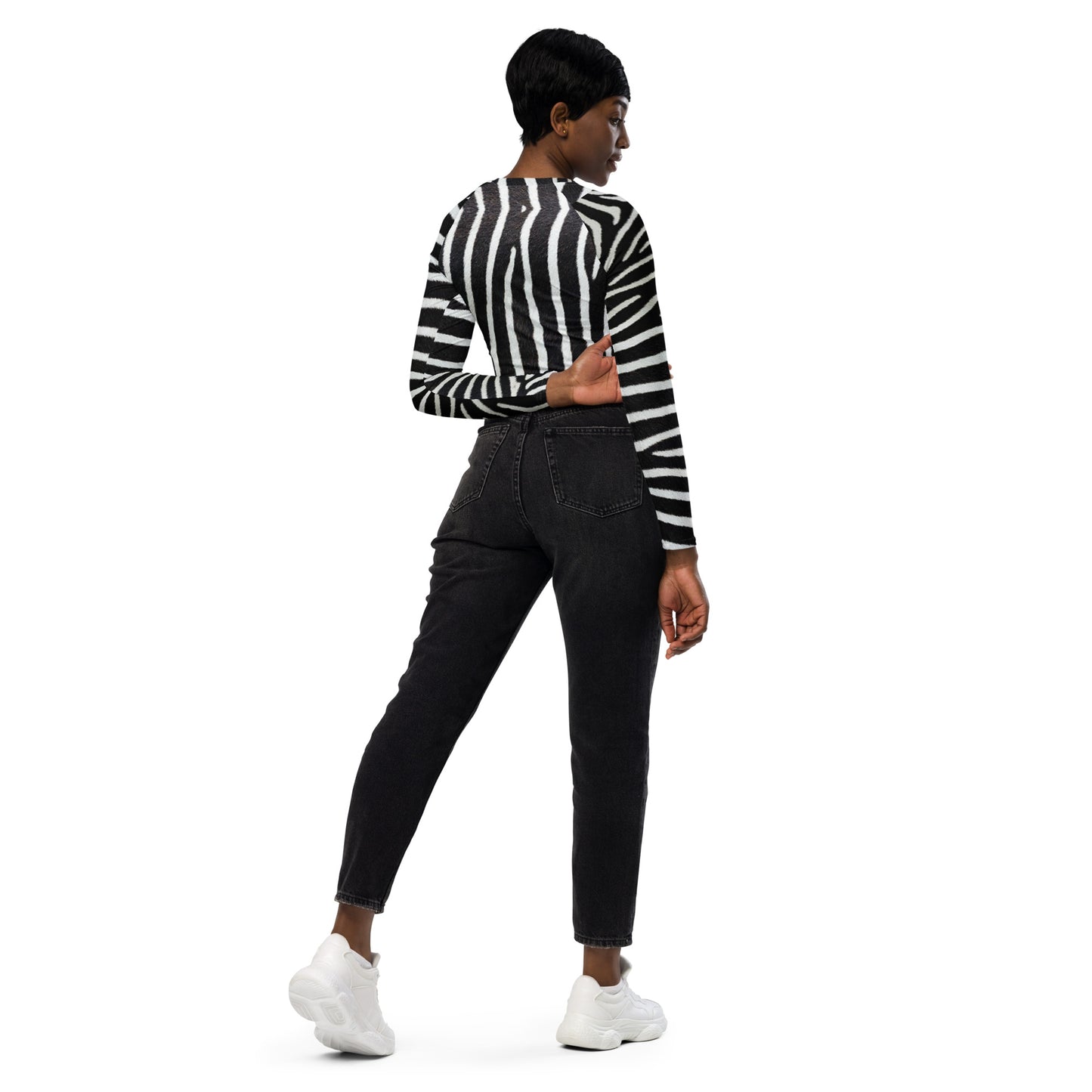 Luxe Soulstar Zebra Print Long-Sleeve Crop Top