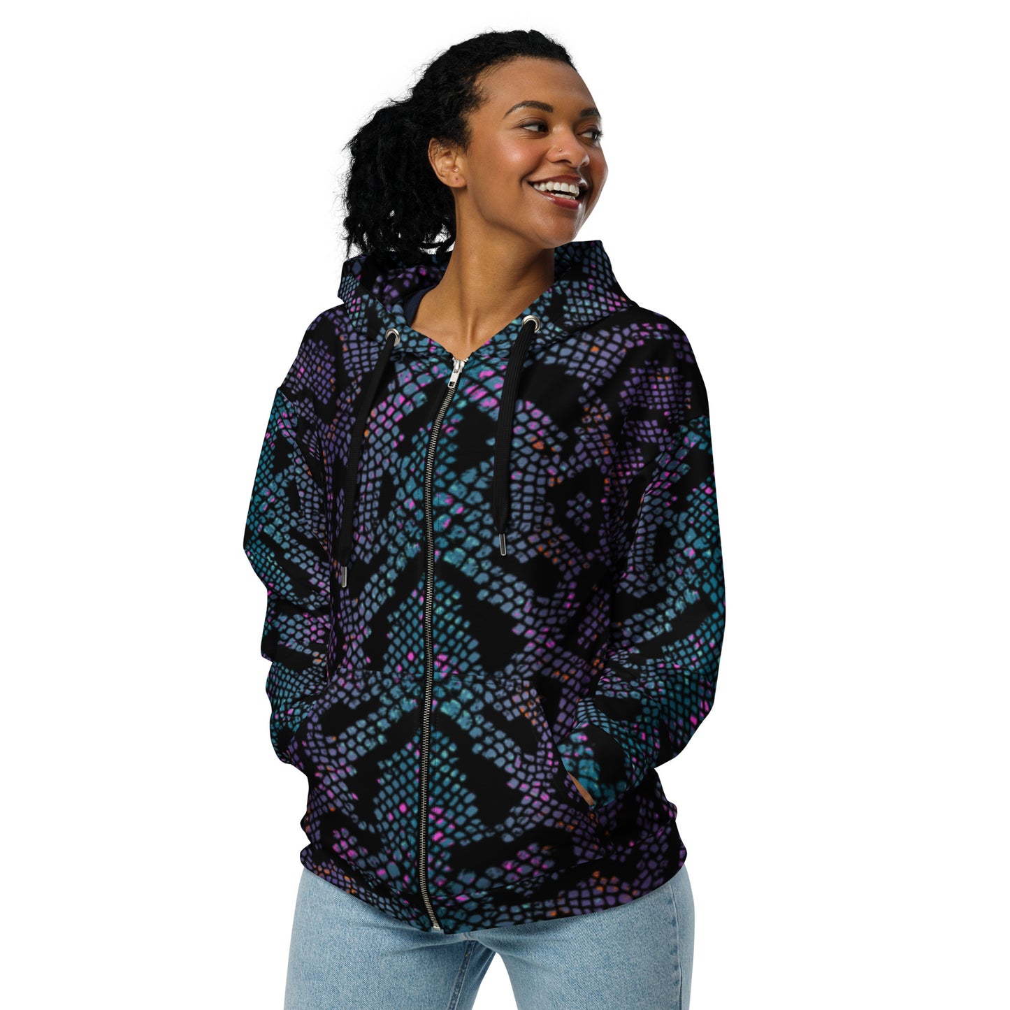 Luxe Soulstar Purple Python Print Premium Zip Hoodie