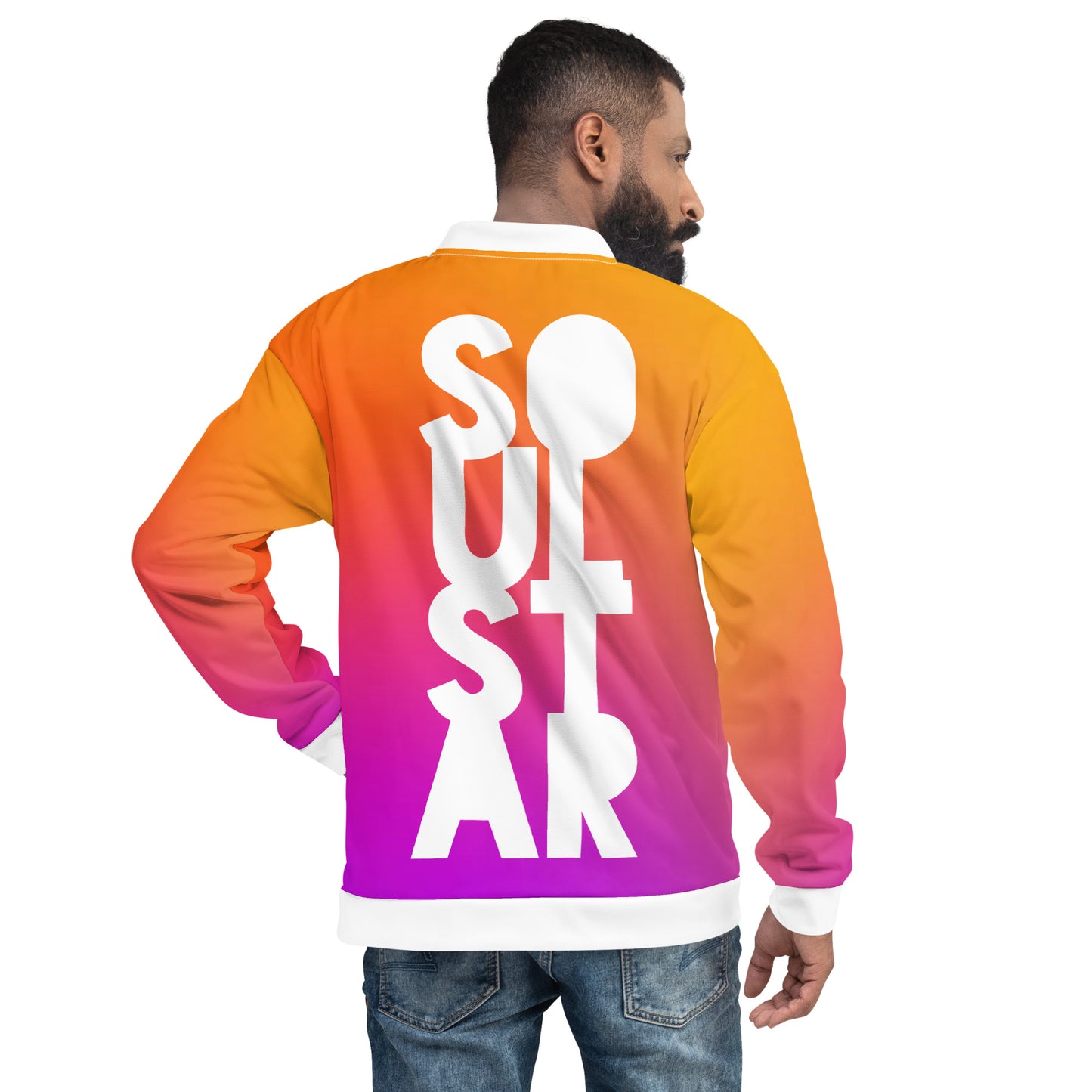 Luxe Soulstar Men's Gradient to White Bomber Jacket