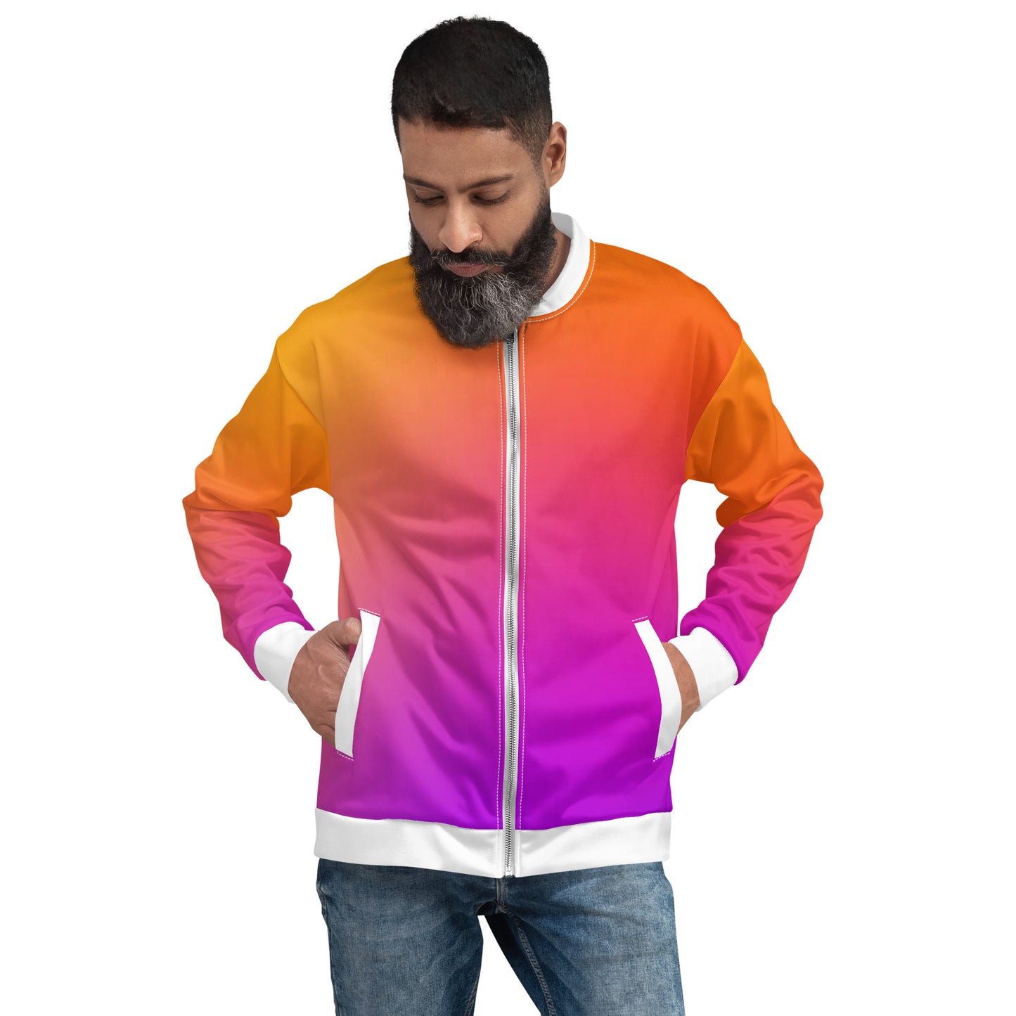 Luxe Soulstar Men's Gradient to White Bomber Jacket