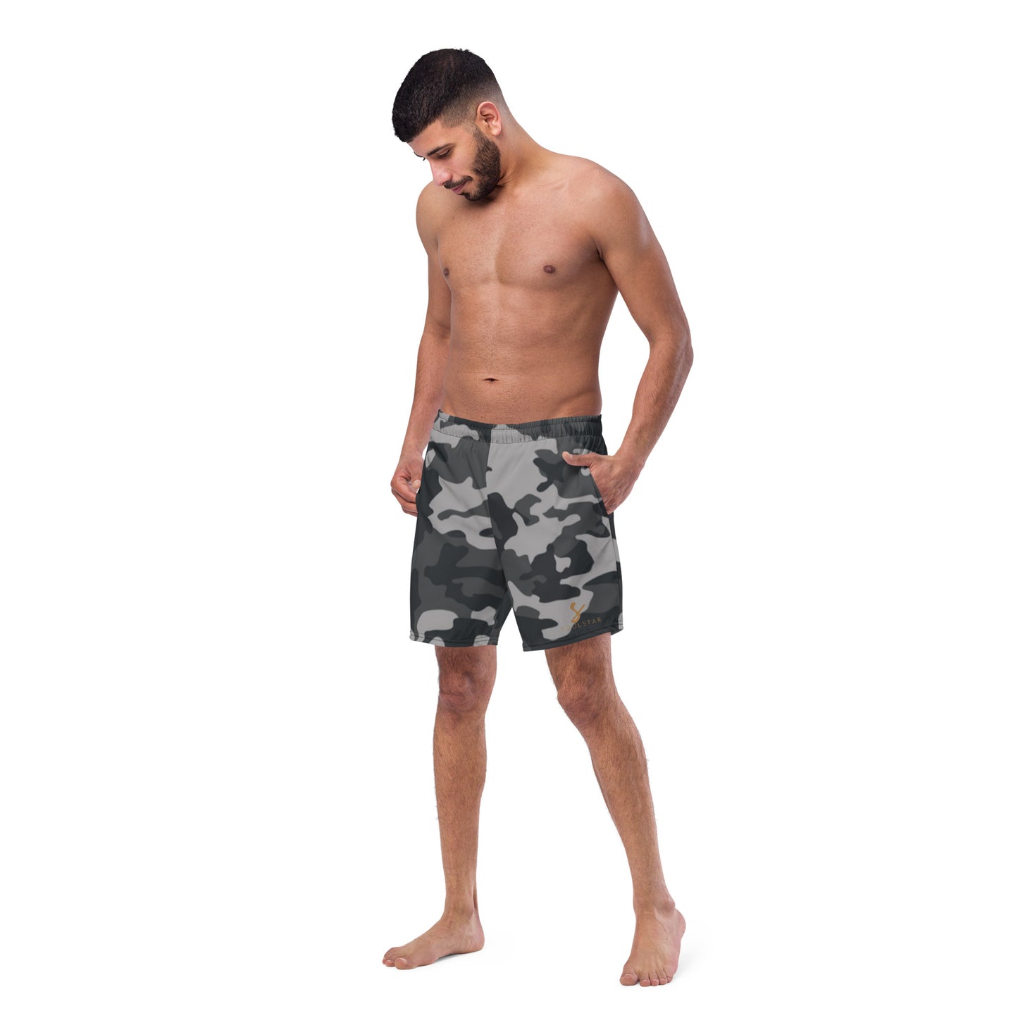 Luxe Soulstar Men's Grey Camo Swim Trunks