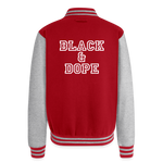 Luxe Soulstar Black & Dope Heavyweight Letterman Jacket - red/heather grey