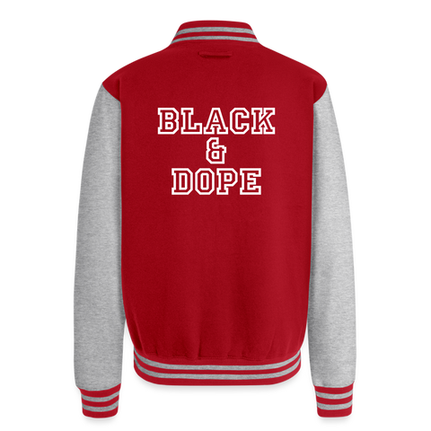 Luxe Soulstar Black & Dope Heavyweight Letterman Jacket - red/heather grey