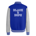 Luxe Soulstar Black & Dope Heavyweight Letterman Jacket - royal/heather grey