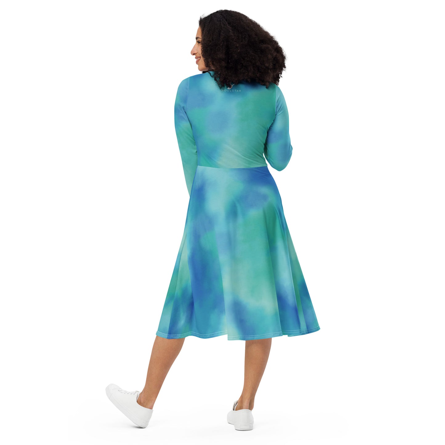 Luxe Soulstar Long-Sleeve Aqua Midi Dress
