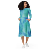 Luxe Soulstar Long-Sleeve Aqua Midi Dress