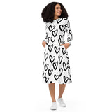 Luxe Soulstar Hearts All Over Long Sleeve Midi Dress