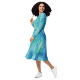 Luxe Soulstar Long-Sleeve Aqua Midi Dress