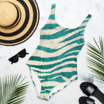 Luxe Soulstar Teal Zebra Print One-Piece Swimsuit