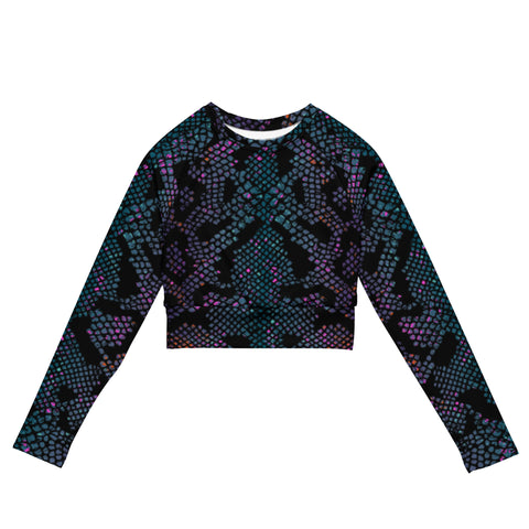 Luxe Soulstar Purple Python Print Long-Sleeve Crop Top