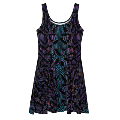 Luxe Soulstar Purple Python Print Skater Dress