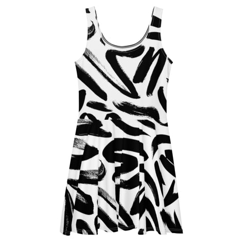 Luxe Soulstar B&W Brushstrokes Skater Dress