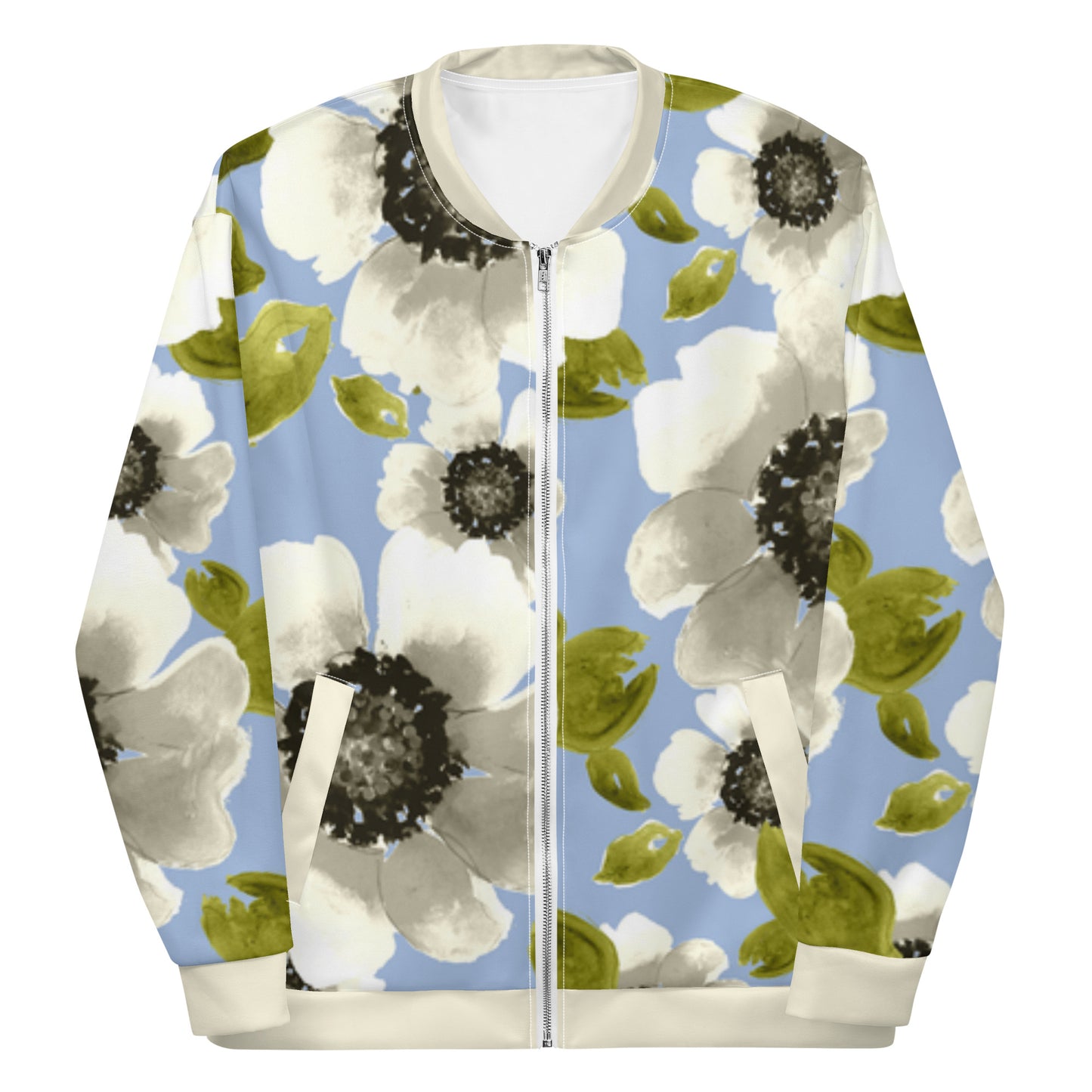 Luxe Soulstar White Floral Unisex Bomber Jacket