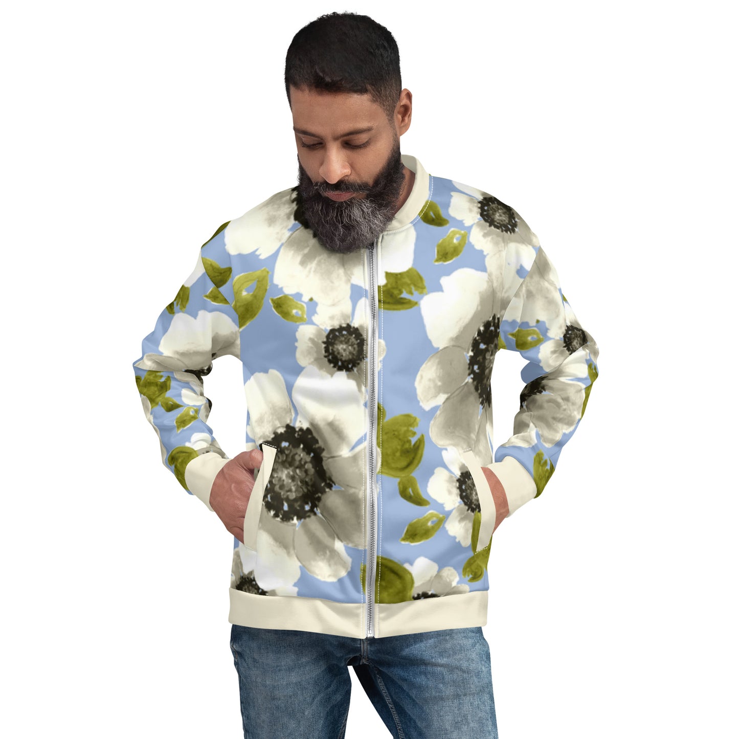 Luxe Soulstar White Floral Unisex Bomber Jacket