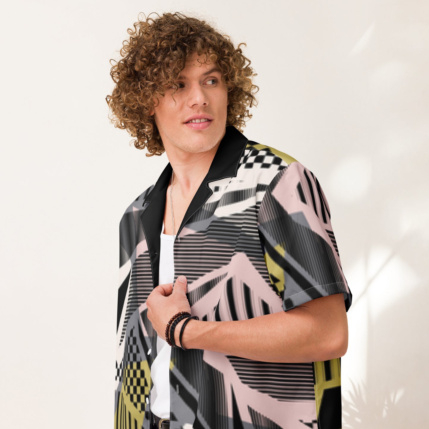 Luxe Soulstar Men's Geo Print Button-up Shirt