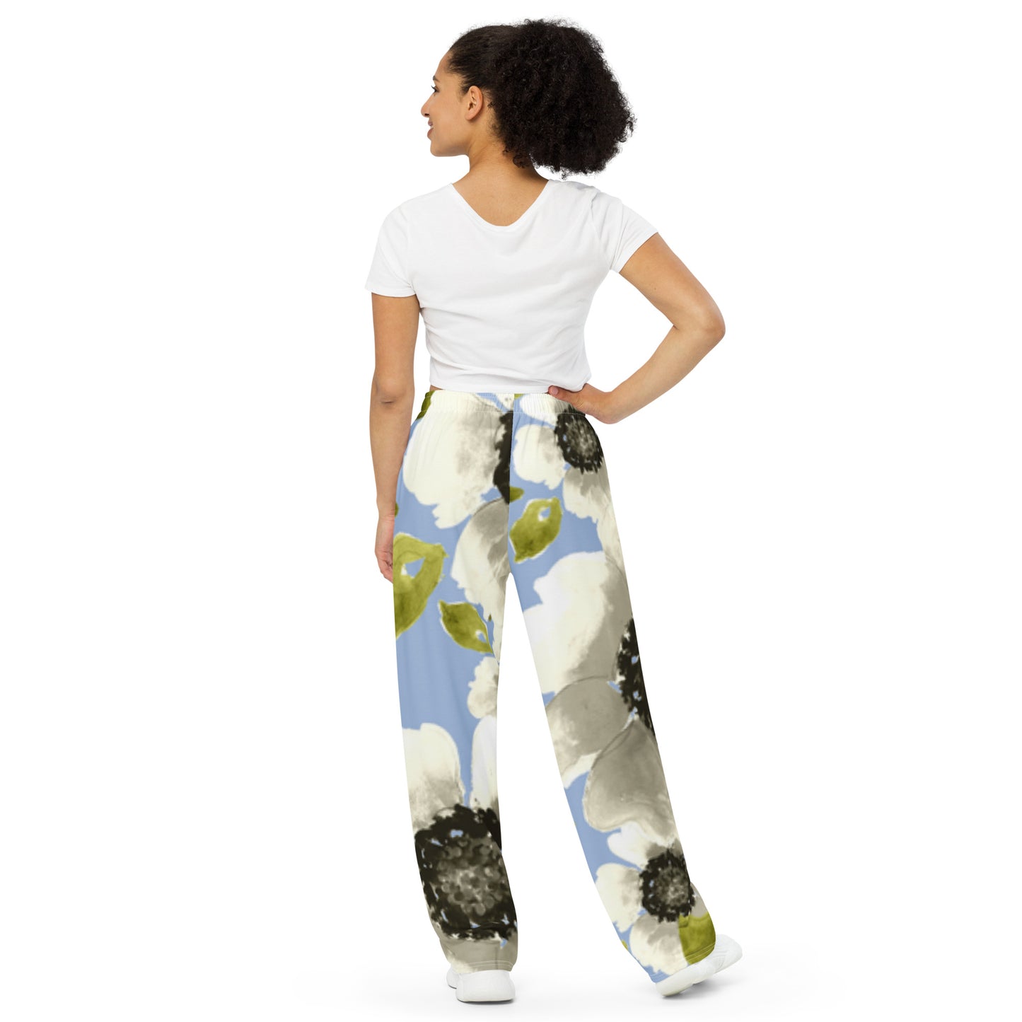 Luxe Soulstar White Floral Wide-Leg Pants