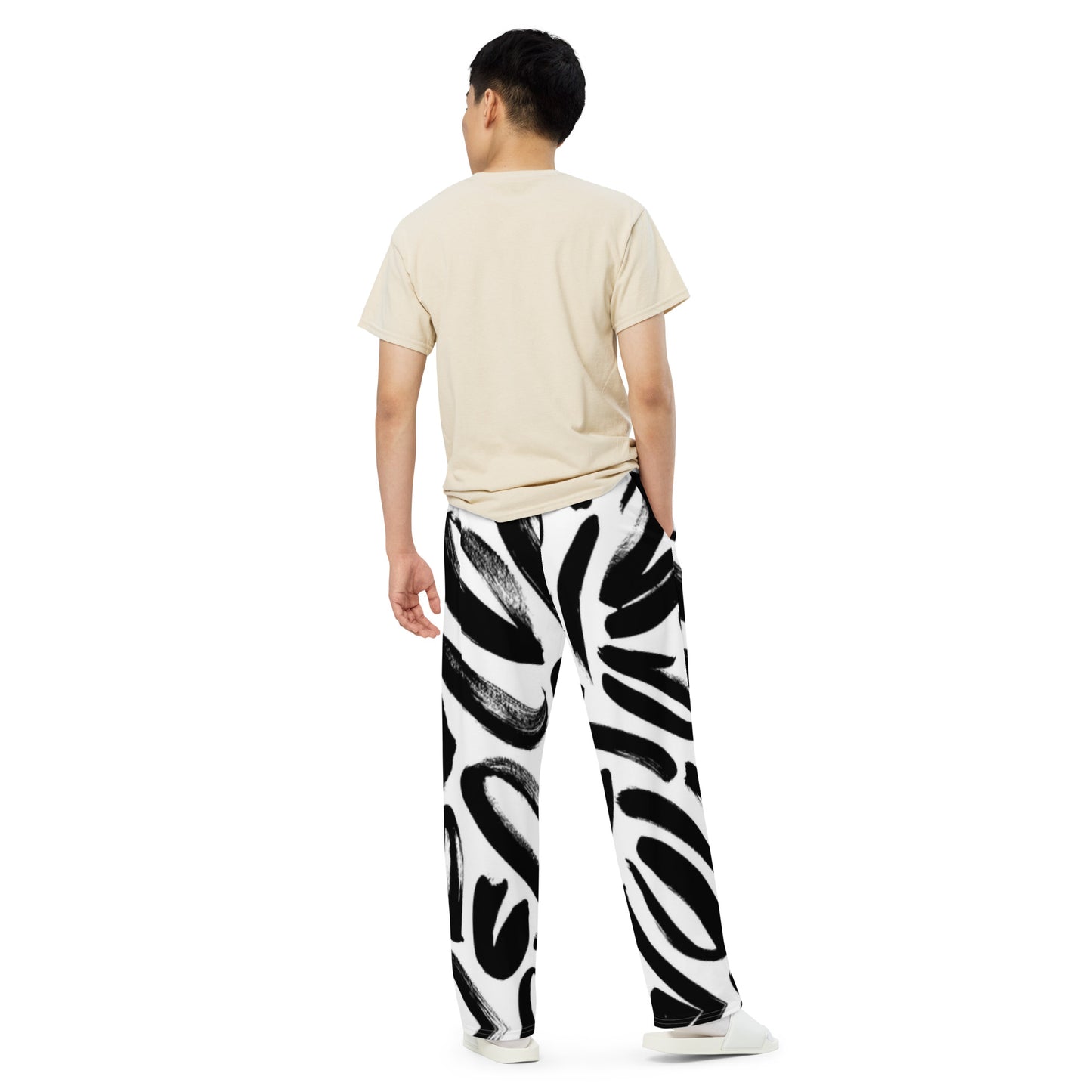 Luxe Soulstar B&W Brushstrokes Wide Leg Pants