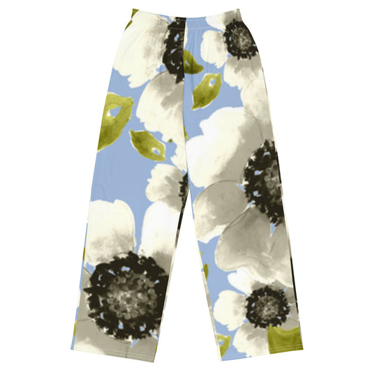 Luxe Soulstar White Floral Wide-Leg Pants