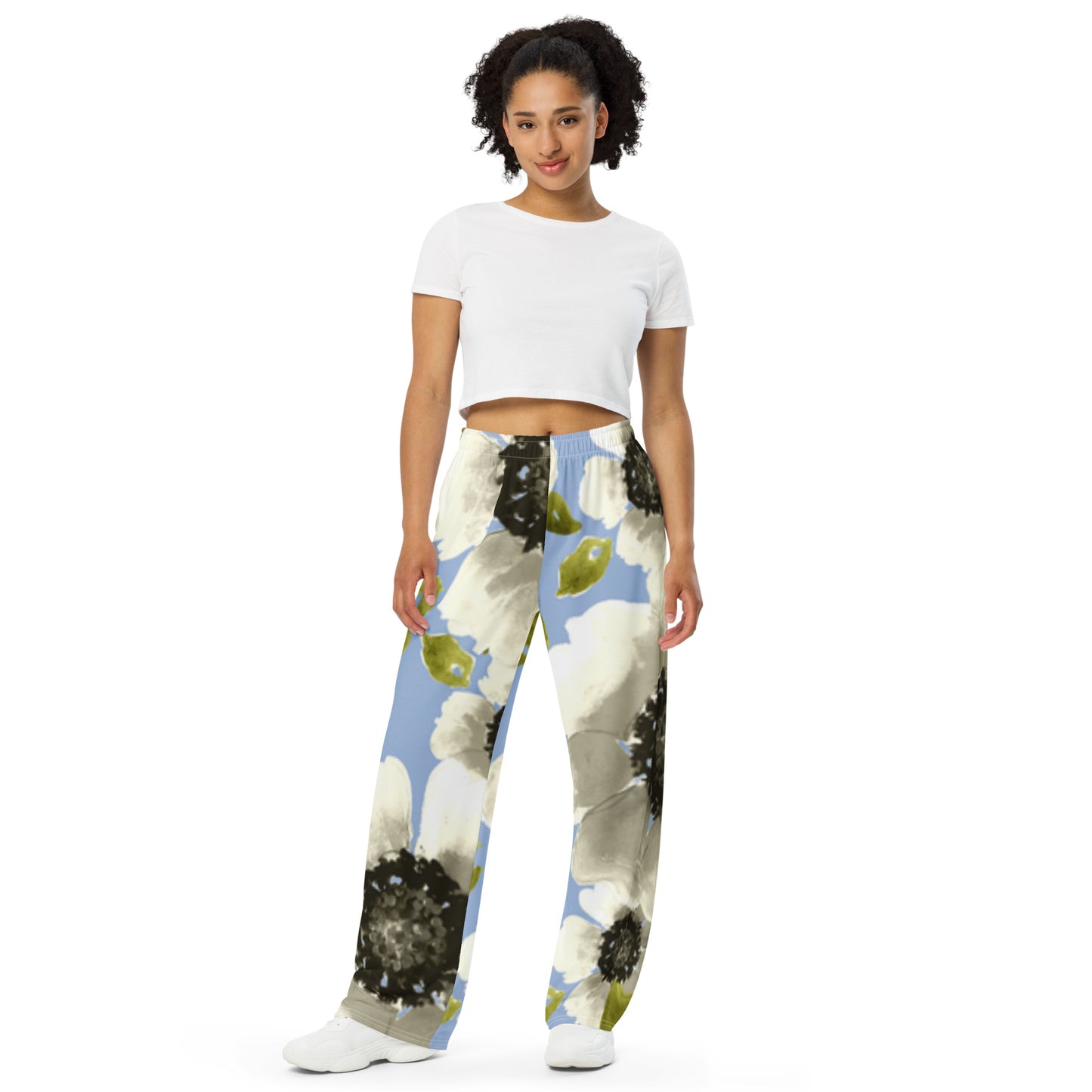 Luxe Soulstar White Floral Wide-Leg Pants