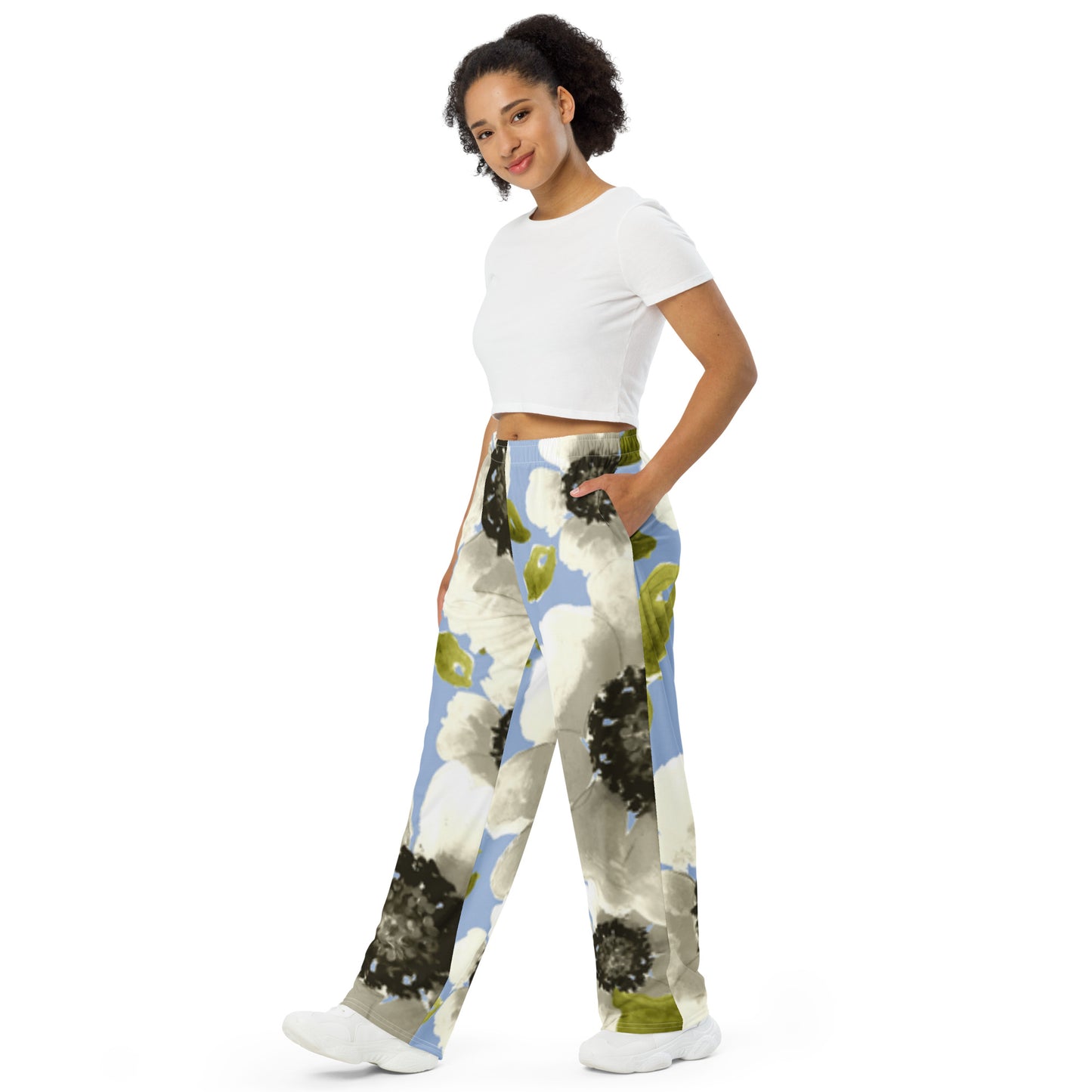 Luxe Soulstar White Floral Wide-Leg Pants
