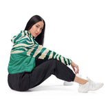 Luxe Soulstar Women’s Teal Zebra Print Cropped Windbreaker