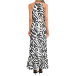 Luxe Soulstar B&W Brushstrokes Halter Neck Maxi Dress