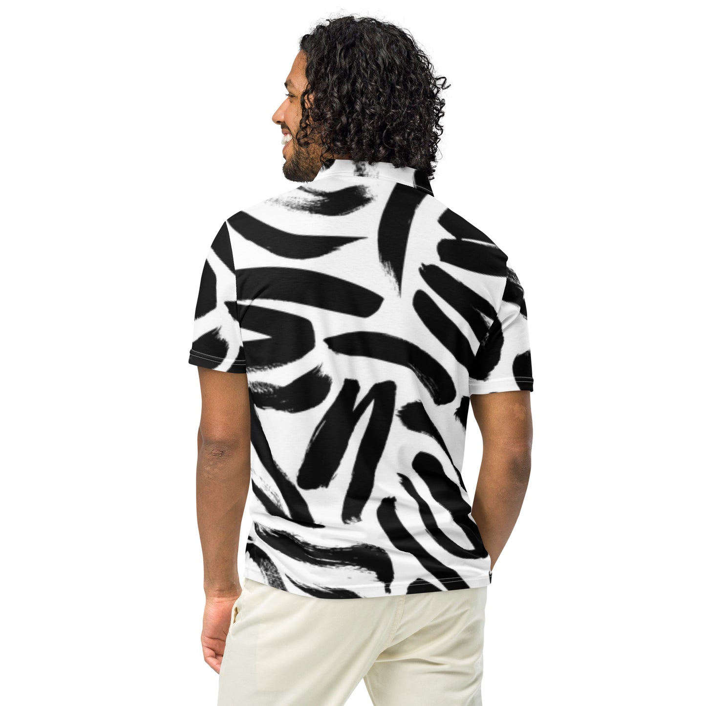 Luxe Soulstar Men’s B&W Brushstroke Slim Fit Polo