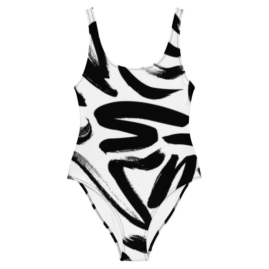 Luxe Soulstar B&W Brushstrokes One-Piece Swimsuit