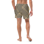 Men's Abstract Tan Plaid Swim Trunks