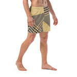 Men's Abstract Tan Plaid Swim Trunks