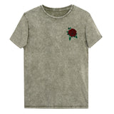 Single Rose Embroidered Denim Unisex T-Shirt