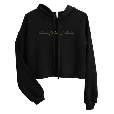 They Them Their Embroidered Crop Hoodie
